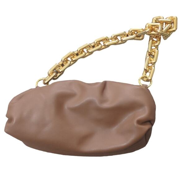 Elegant Tan Purse with Gold Chain Detail – Chic Brown & Gold Accent Bag - Picture 3 of 4